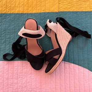 Black J. Crew lace-up espadrille wedges, 8.5